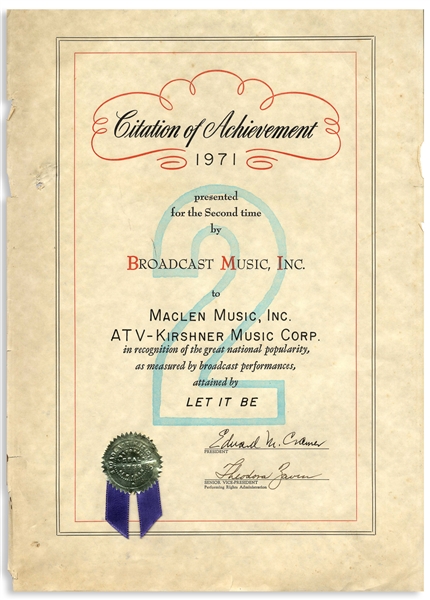 BMI Award for The Beatles Song Let It Be